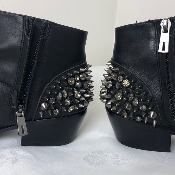 Sam Edelman Black Genuine Leather Studded Crystal Ankle Boots Size 7.5 - Picture 2 of 8